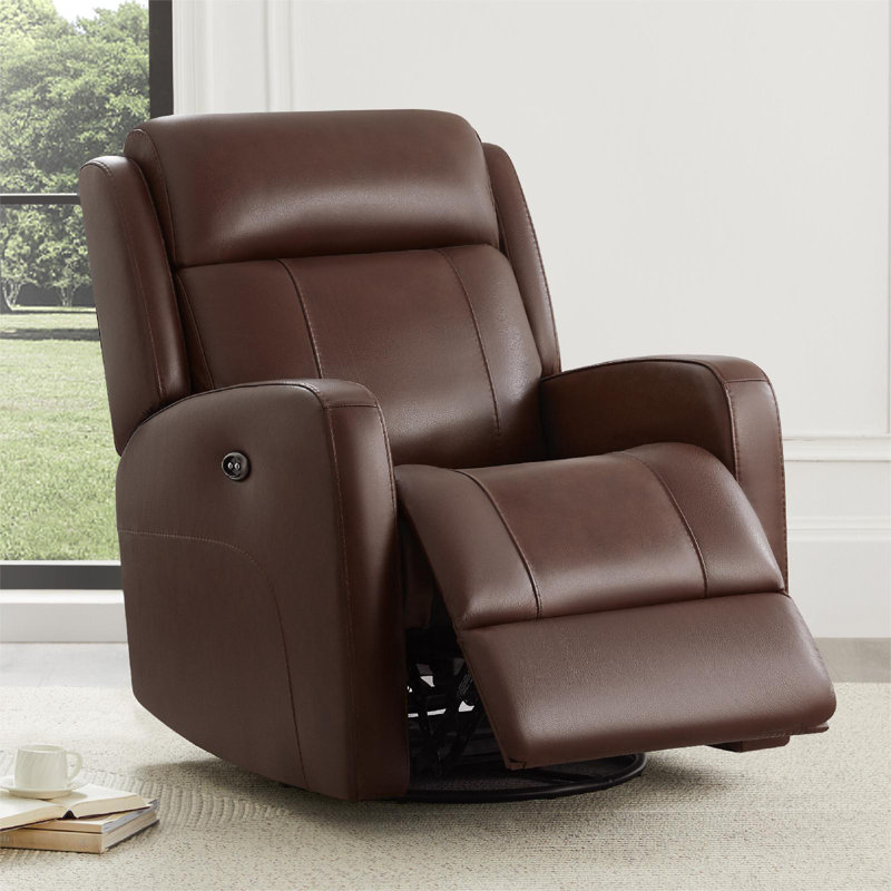 Hokku Designs Louisa Genuine Leather Swivel Glider Power Recliner Goms1627