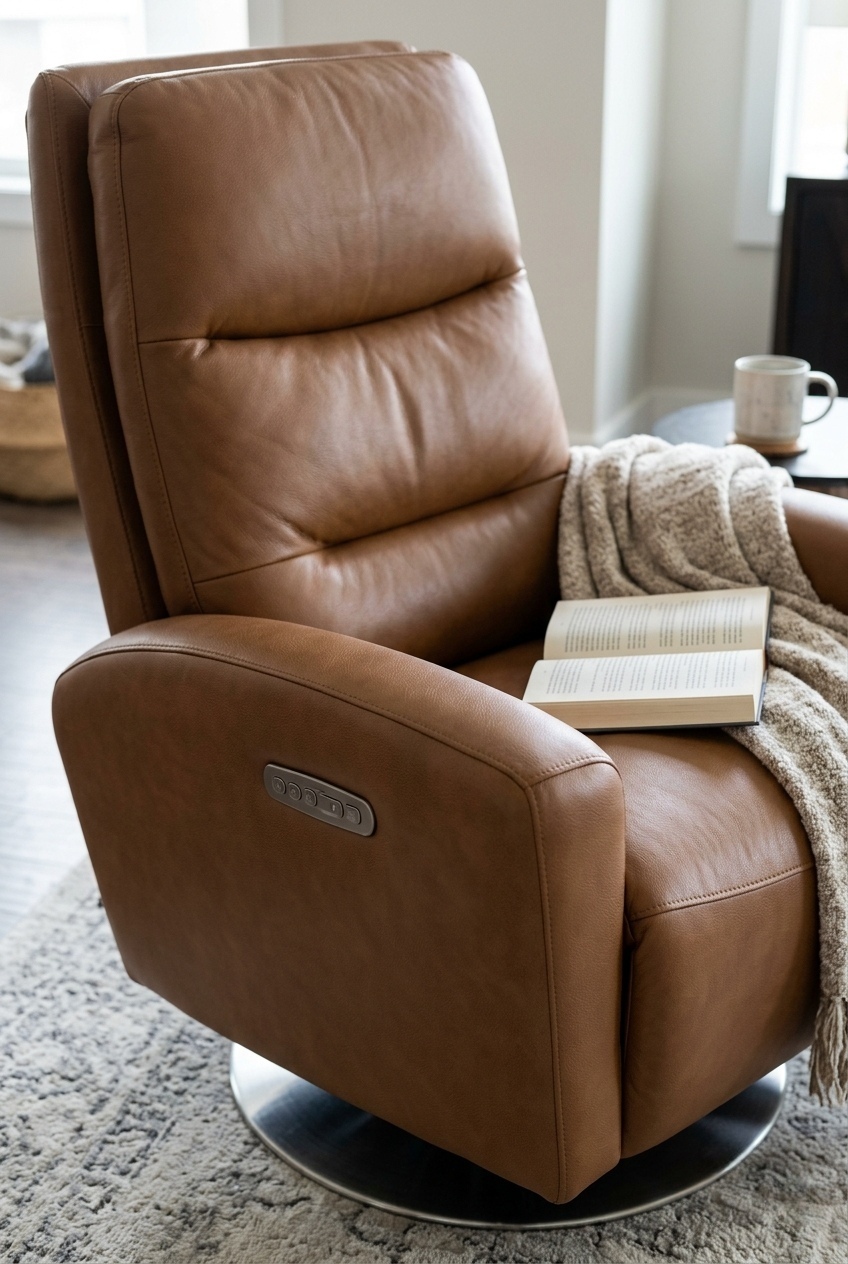 Curating Modern Warmth with the Genuine Leather Power Swivel Recliner