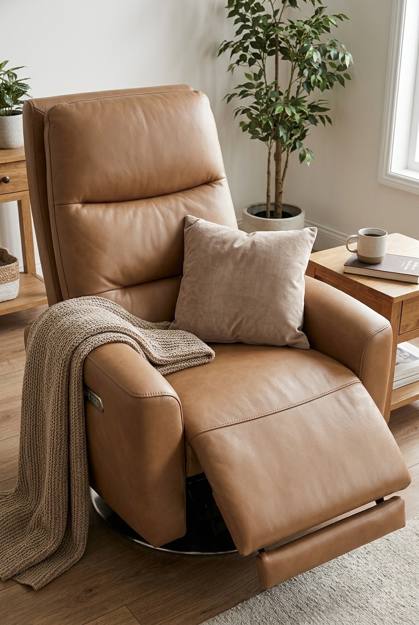 Curating Modern Warmth with the Genuine Leather Power Swivel Recliner