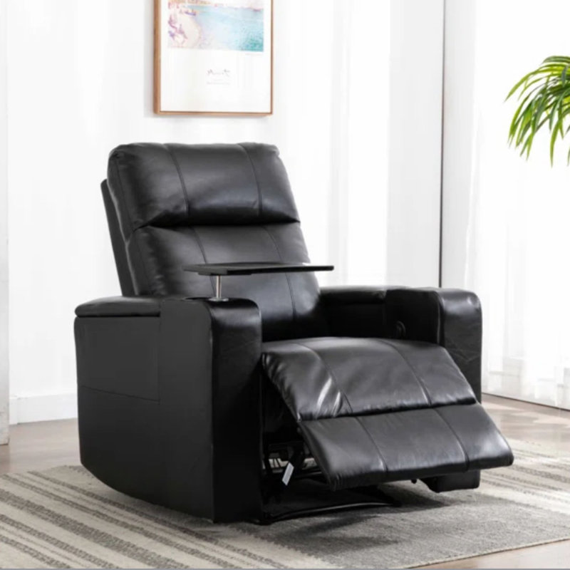 Latitude Run Ryun 331 Wide Breathable Leather Power Recliner With Arm Table And Cup Holder W100279961