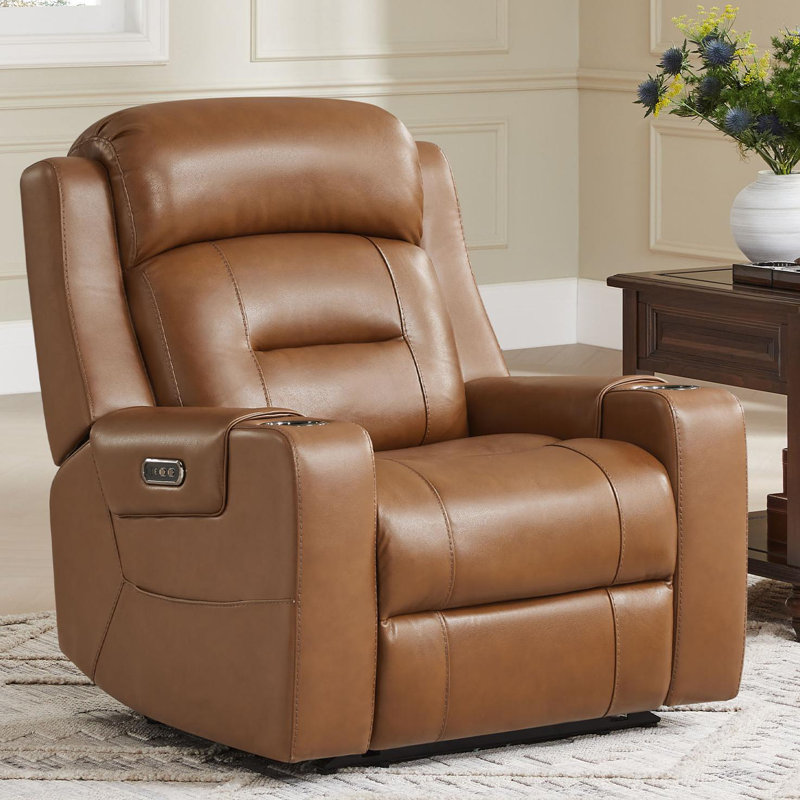 Lark Manor Olathe Genuine Leather Dual Motor Lay Flat Power Recliner With Power Headrest W113076592