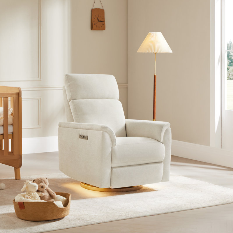 Latitude Run Linen Dual Motor Swivel Glider Power Recliner With Power Headrest And Nightlight W113440711