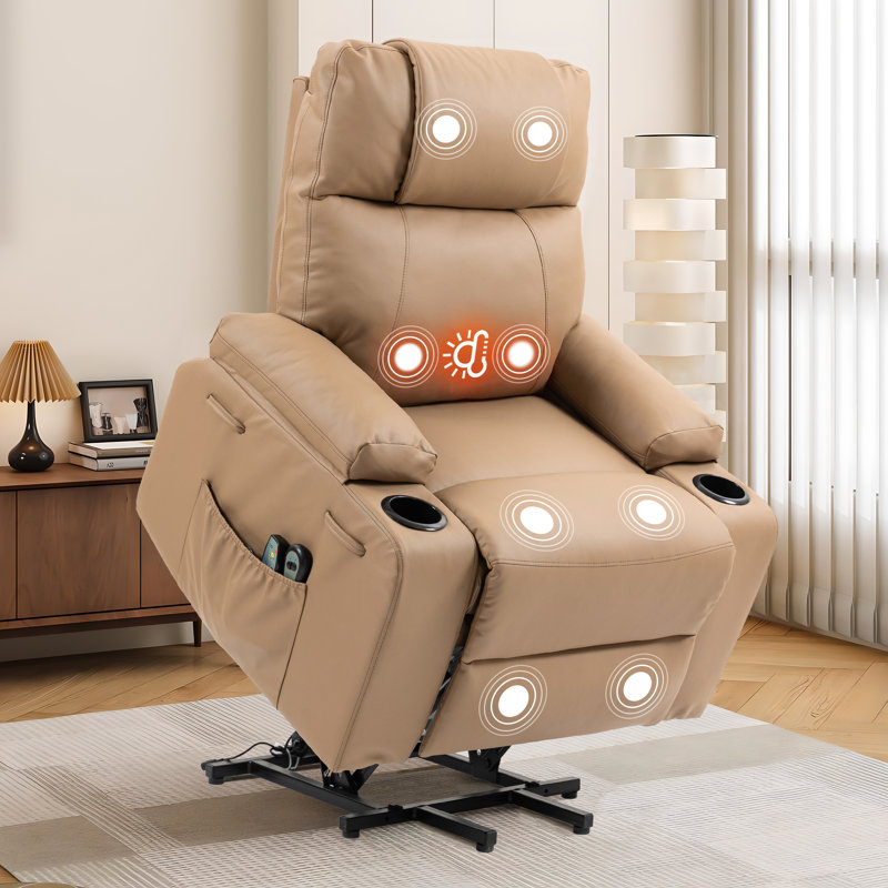 Latitude Run Pu Leather Electric Power Lift Heated Massage Recliner Chair With Cup Holders W114673262