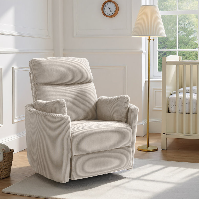 Everly Quinn Recliner Chair Swivel Rocker Glider Recliner Nursery Glider Recliner Corduroy Nursery Recliner Chair For Living Room With Adjustable Pillows W115503037