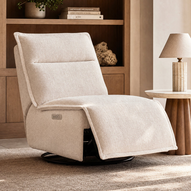 Latitude Run 291 Wide Modern Linen Blend Armless Zero Gravity Swivel Power Recliner Built In Usb Type C Ports W119509833